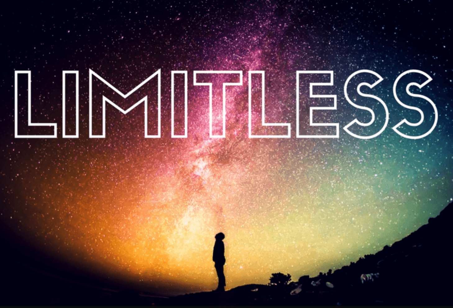 Lion's Mane Mushroom Tincture - Boost Focus and Productivity Naturally - dark silhouttee of a person standing beneath stars and nightsky with 'limitless' written across it