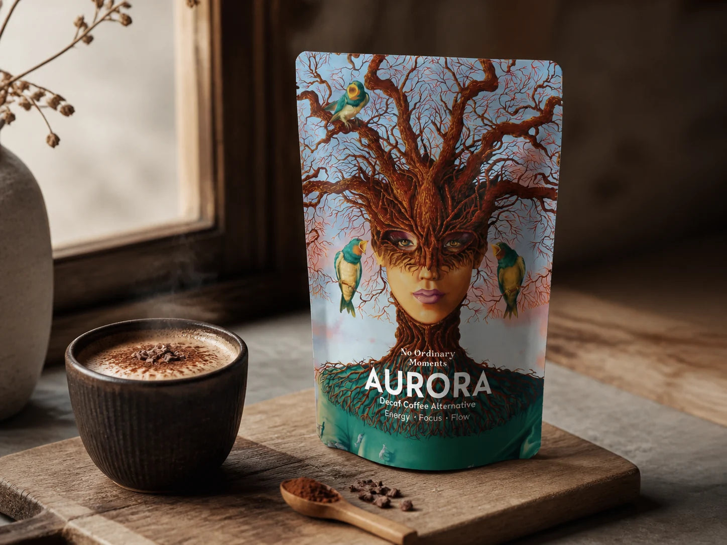 Aurora pouch with a prepared latte
