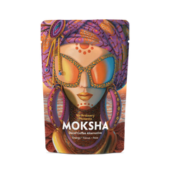 Packaging of Moksha, a caffeine-free coffee alternative superlatte